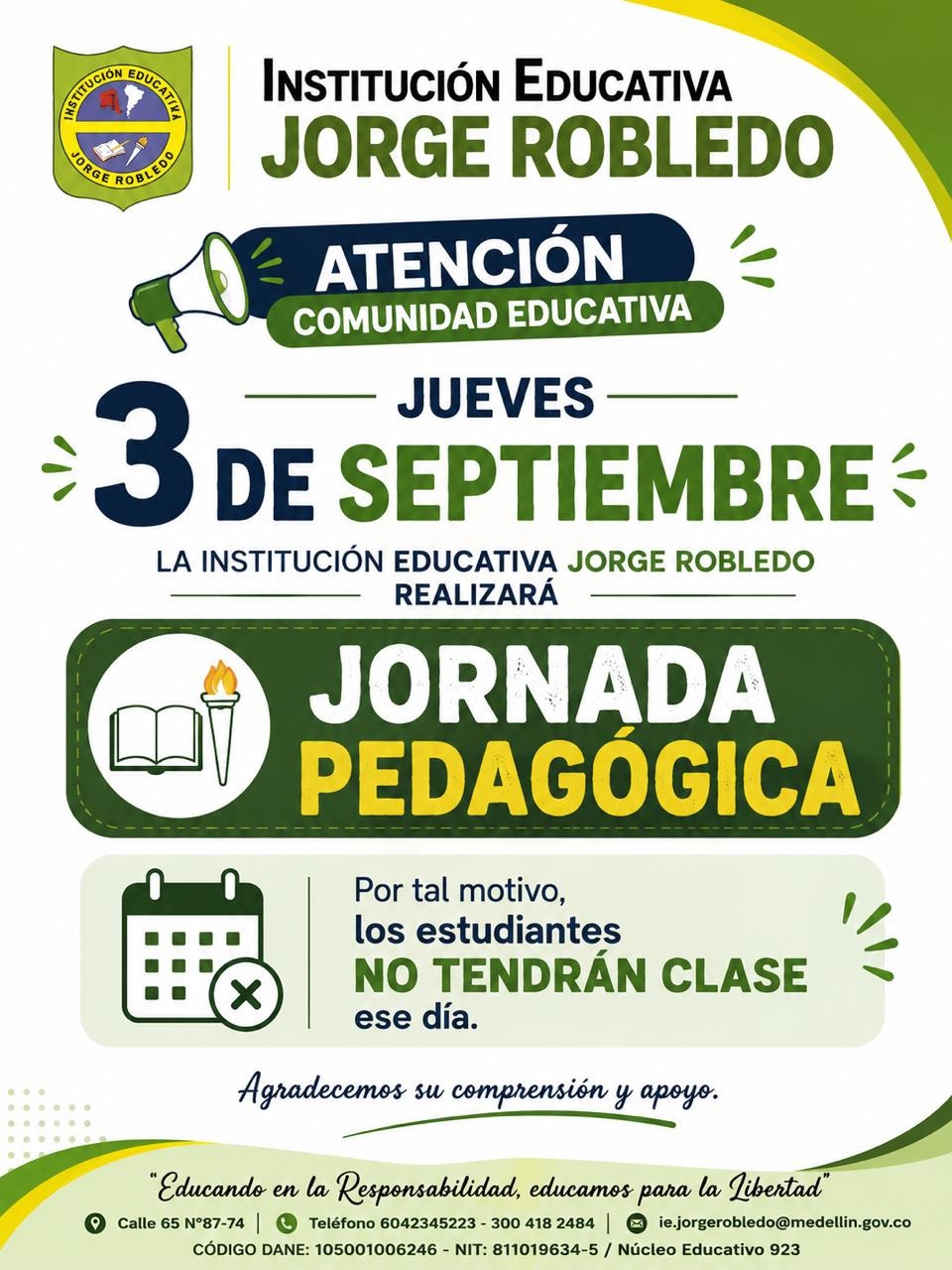 Jueves 3 de septiembre no tendremos jornada escolar con los estudiantes
